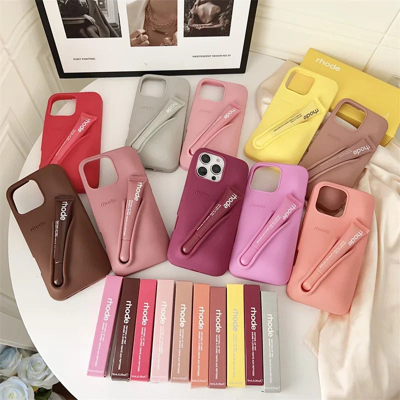 Ribbon Toast Espresso Lemontini Lip Gloss Phone Case for iPhone 17 Air 12 13 14 15 16 Pro Max Plus Lipstick Solid Colour Cover