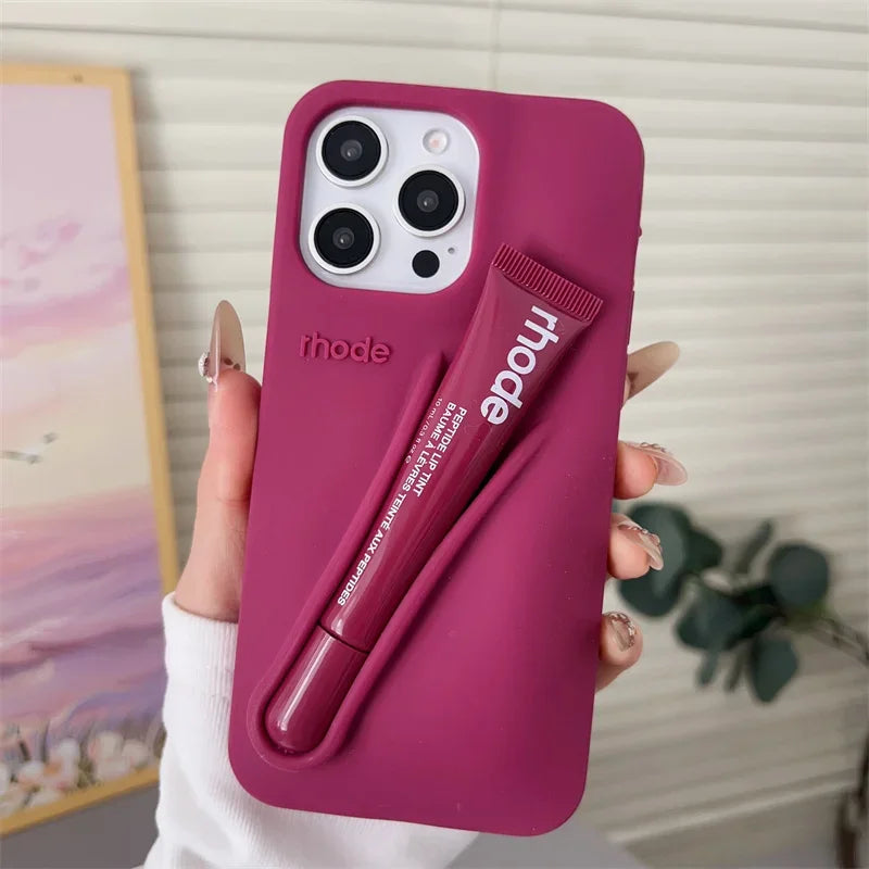 Ribbon Toast Espresso Lemontini Lip Gloss Phone Case for iPhone 17 Air 12 13 14 15 16 Pro Max Plus Lipstick Solid Colour Cover