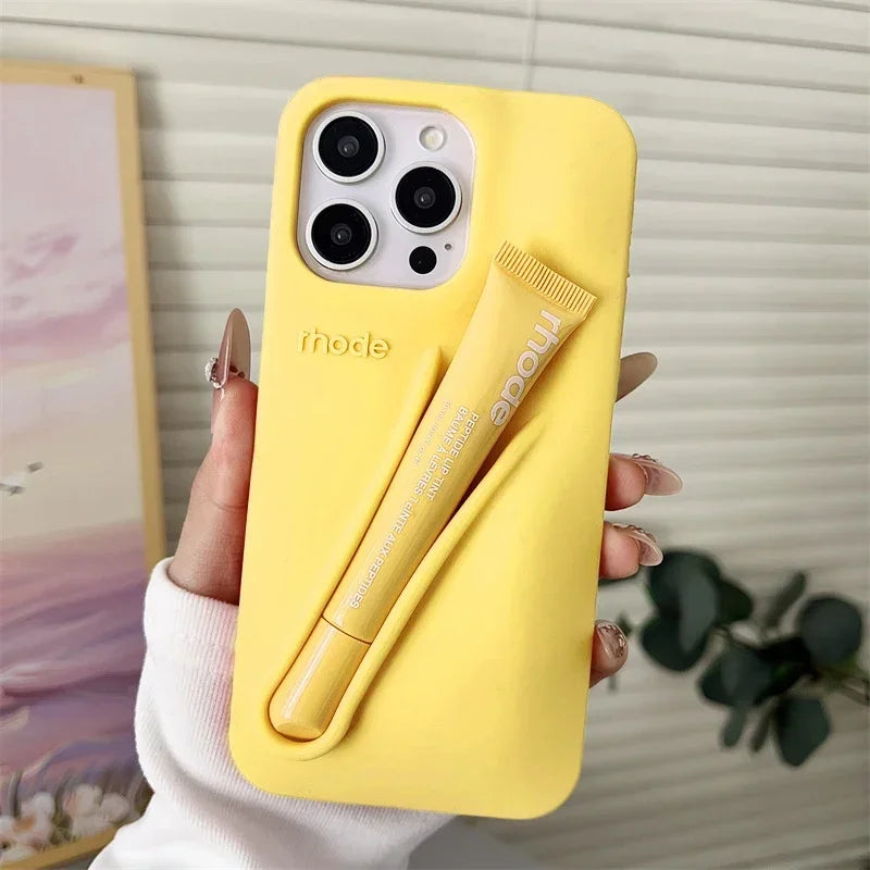 Ribbon Toast Espresso Lemontini Lip Gloss Phone Case for iPhone 17 Air 12 13 14 15 16 Pro Max Plus Lipstick Solid Colour Cover