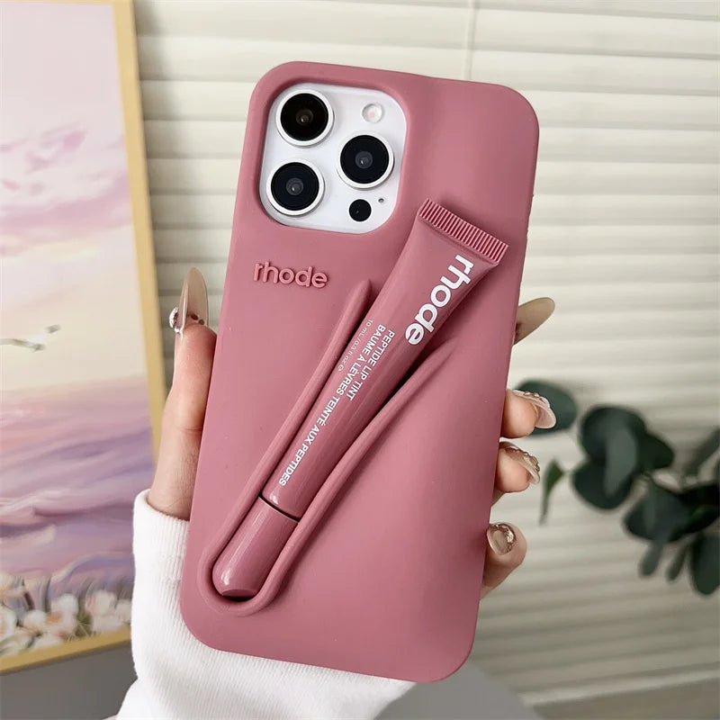 Ribbon Toast Espresso Lemontini Lip Gloss Phone Case for iPhone 17 Air 12 13 14 15 16 Pro Max Plus Lipstick Solid Colour Cover