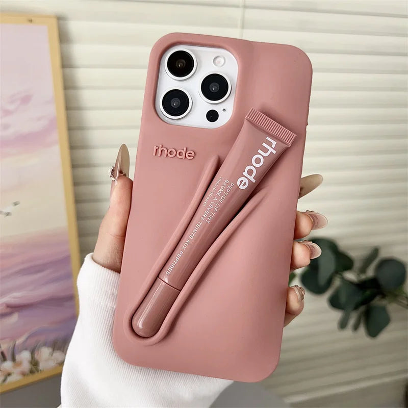 Ribbon Toast Espresso Lemontini Lip Gloss Phone Case for iPhone 17 Air 12 13 14 15 16 Pro Max Plus Lipstick Solid Colour Cover