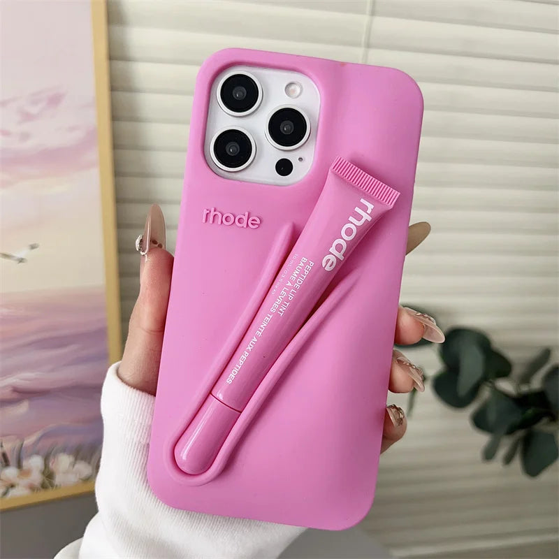 Ribbon Toast Espresso Lemontini Lip Gloss Phone Case for iPhone 17 Air 12 13 14 15 16 Pro Max Plus Lipstick Solid Colour Cover
