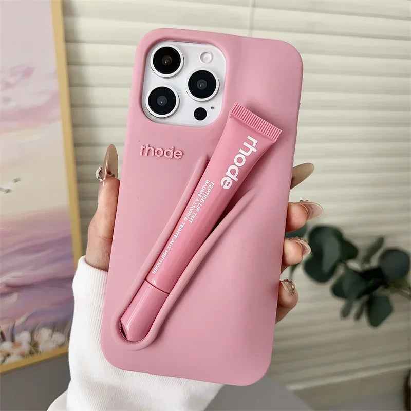 Ribbon Toast Espresso Lemontini Lip Gloss Phone Case for iPhone 17 Air 12 13 14 15 16 Pro Max Plus Lipstick Solid Colour Cover