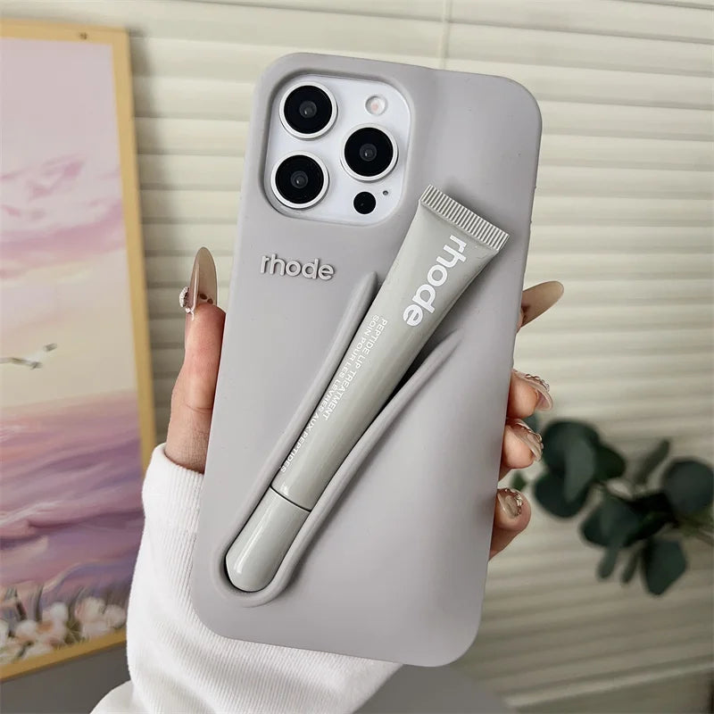Ribbon Toast Espresso Lemontini Lip Gloss Phone Case for iPhone 17 Air 12 13 14 15 16 Pro Max Plus Lipstick Solid Colour Cover