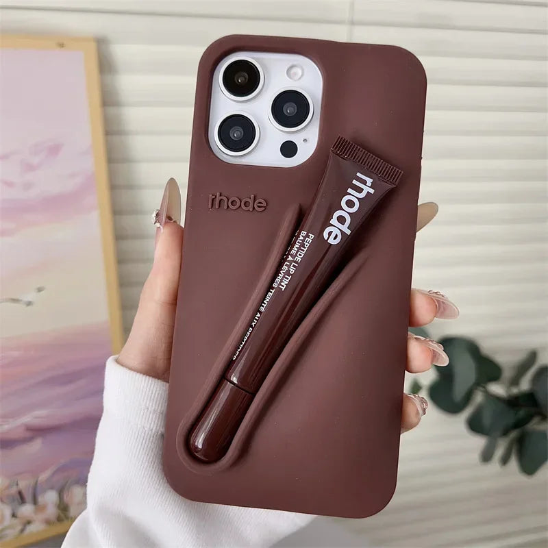 Ribbon Toast Espresso Lemontini Lip Gloss Phone Case for iPhone 17 Air 12 13 14 15 16 Pro Max Plus Lipstick Solid Colour Cover